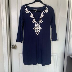 Lilly Pulitzer box H shift blue brewster 3/4 sleeves dress size XS preppy career